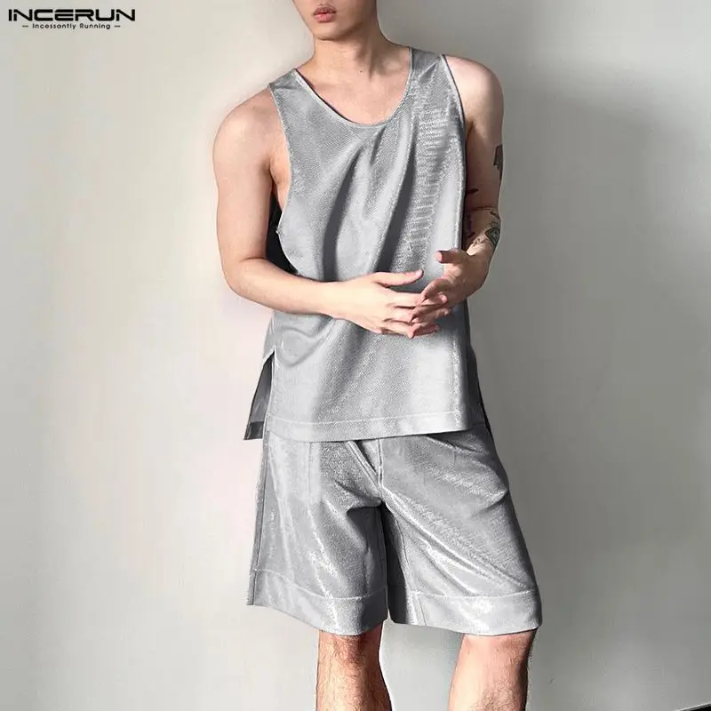 Men'S Fashion For 2026 - Conjuntos INCERUN para Hombre, Brillantes, Lisos,