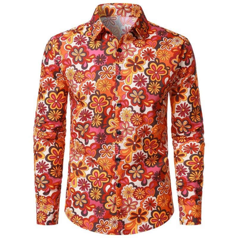 Men'S Fashion 70S - Camisa de manga larga con estampado